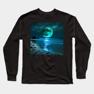 A Starry Sky Above a Blue Moon Beach Long Sleeve T-Shirt